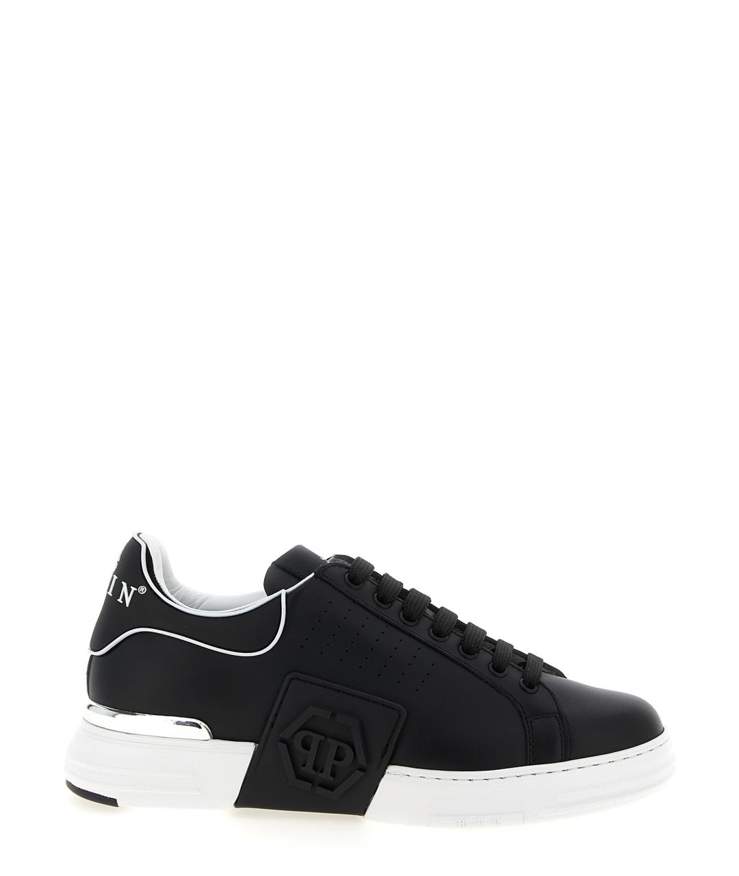 PHILIPP PLEIN Черные кожаные низкие кроссовки / кеды, фото 1
