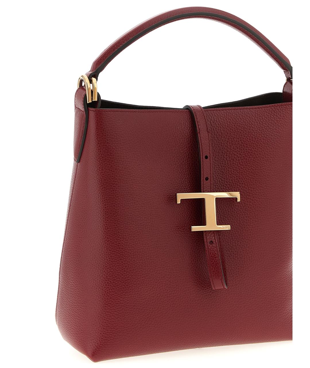 TOD'S Бордовая кожаная сумка тоут, фото 3