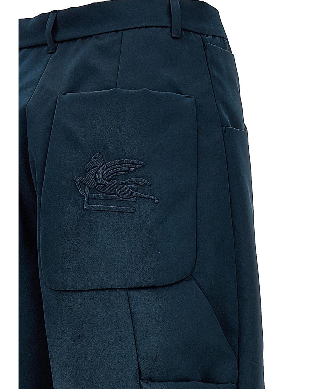 ETRO Синие полиэстеровые прямые брюки, фото 4