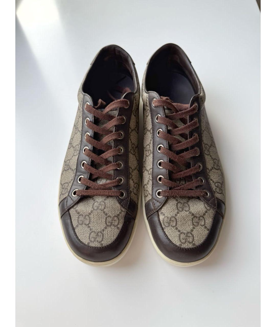 GUCCI Коричневые кожаные низкие кроссовки / кеды, фото 2