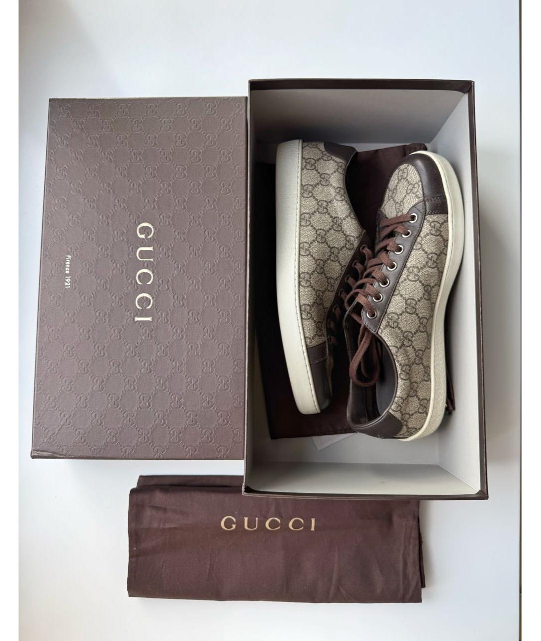 GUCCI Коричневые кожаные низкие кроссовки / кеды, фото 4