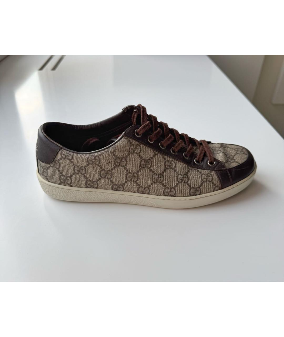 GUCCI Коричневые кожаные низкие кроссовки / кеды, фото 5