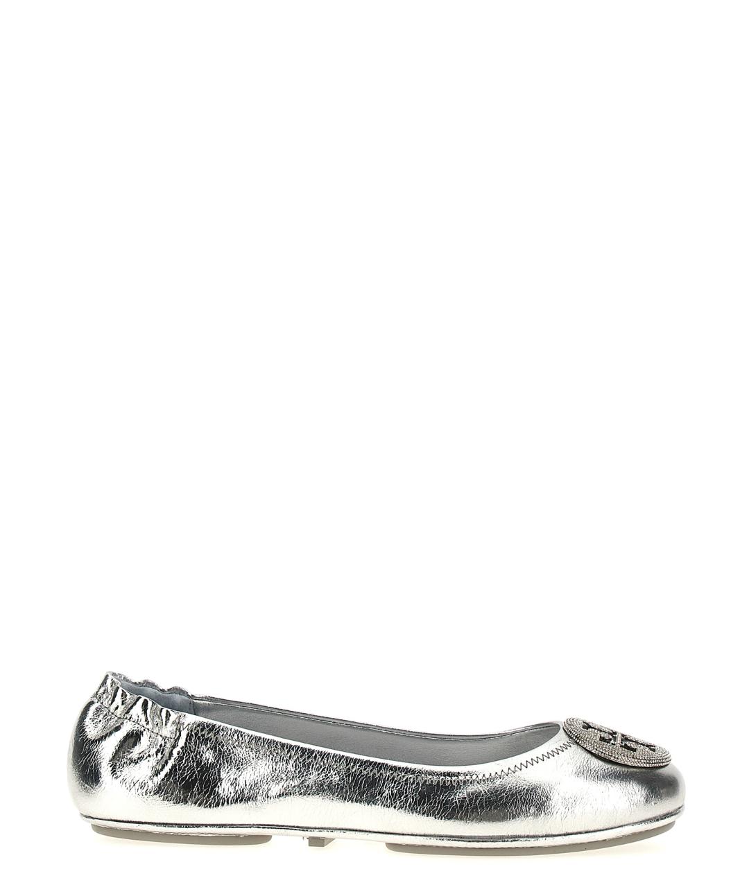 TORY BURCH Серебряные кожаные балетки, фото 1