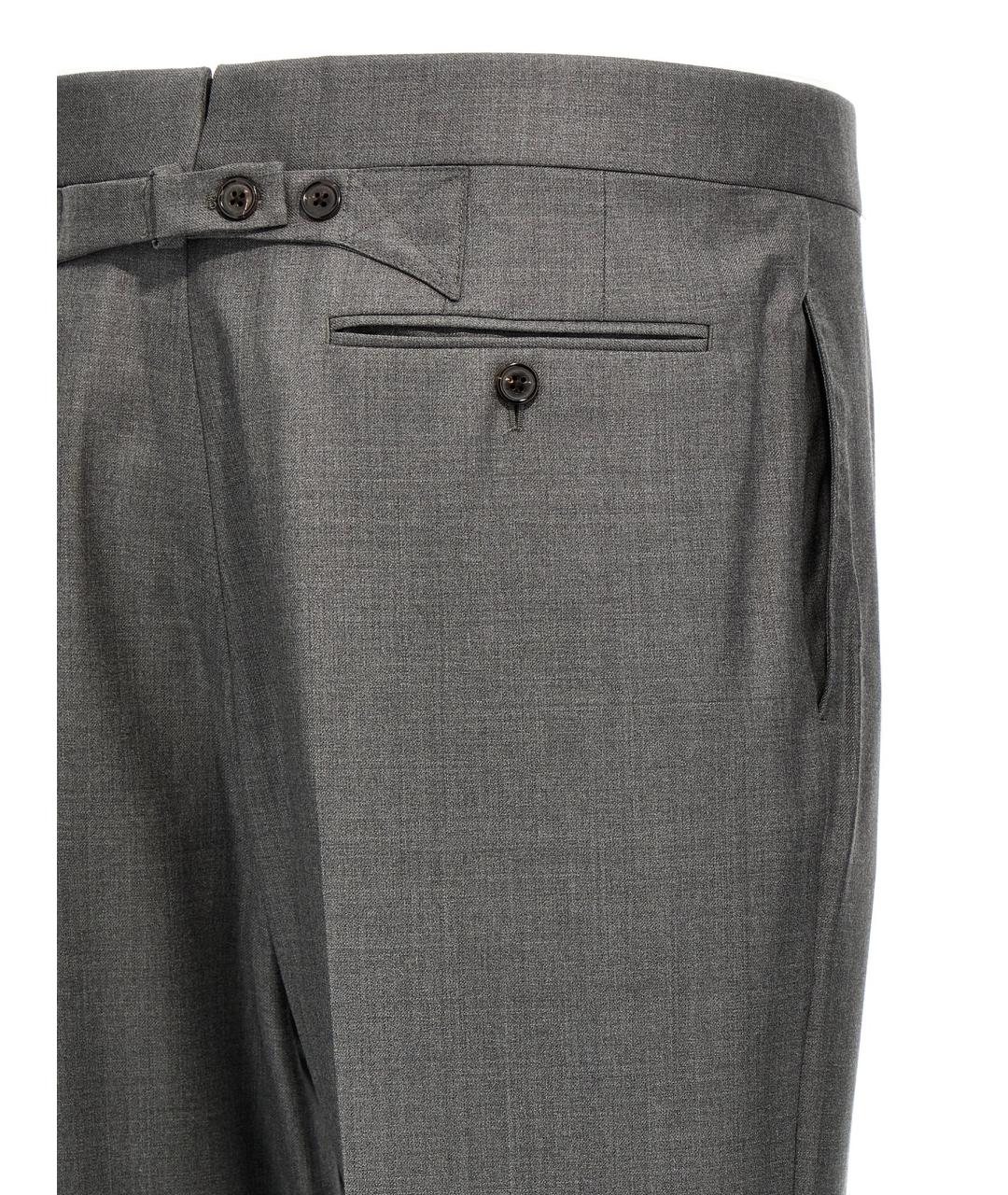 THOM BROWNE Серые шерстяные классические брюки, фото 4
