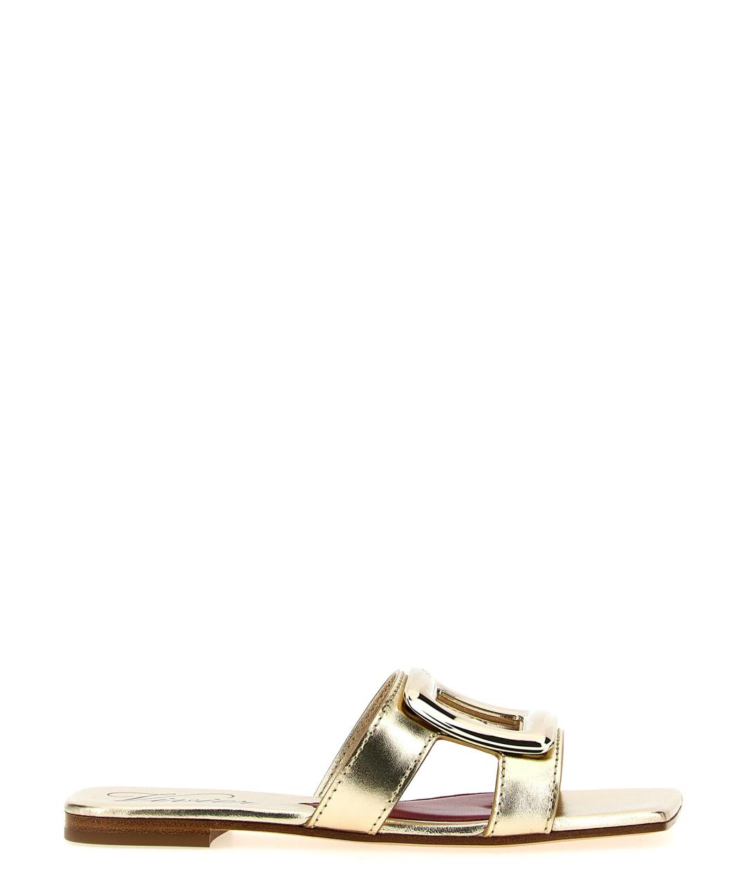 ROGER VIVIER Золотые кожаные шлепанцы, фото 1