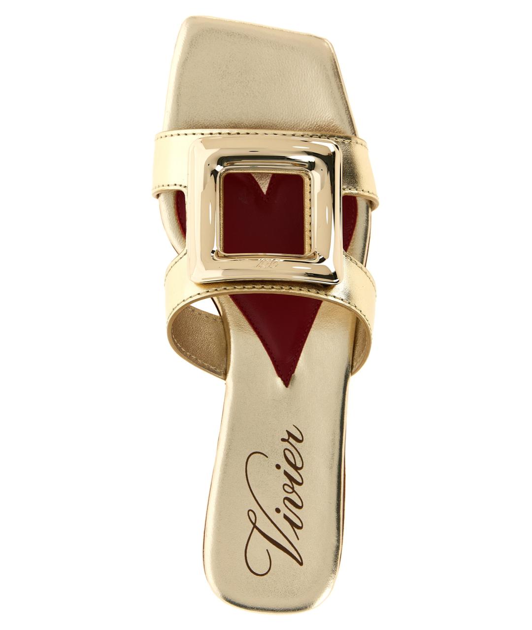 ROGER VIVIER Золотые кожаные шлепанцы, фото 4