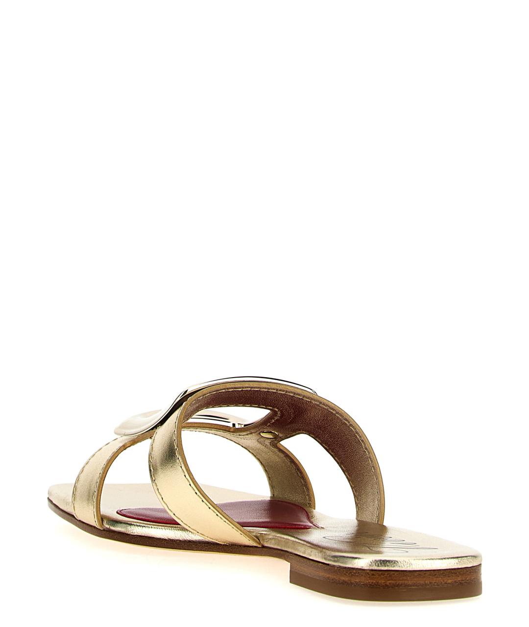 ROGER VIVIER Золотые кожаные шлепанцы, фото 3