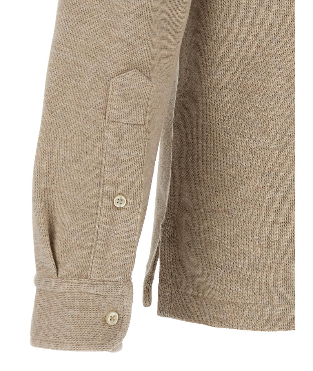 POLO RALPH LAUREN Бежевое хлопковое поло с длинным рукавом, фото 4