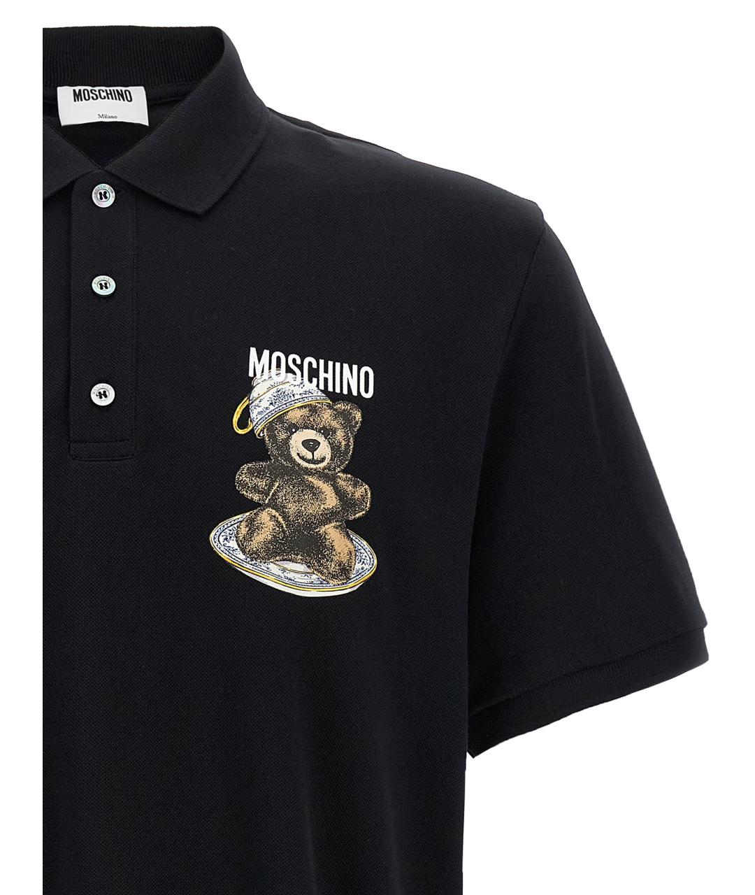 MOSCHINO Черное хлопковое поло с коротким рукавом, фото 3