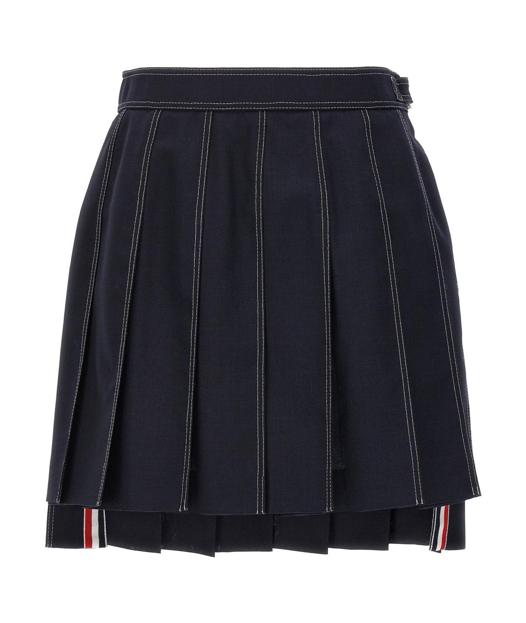 THOM BROWNE Синяя шерстяная юбка мини, фото 1
