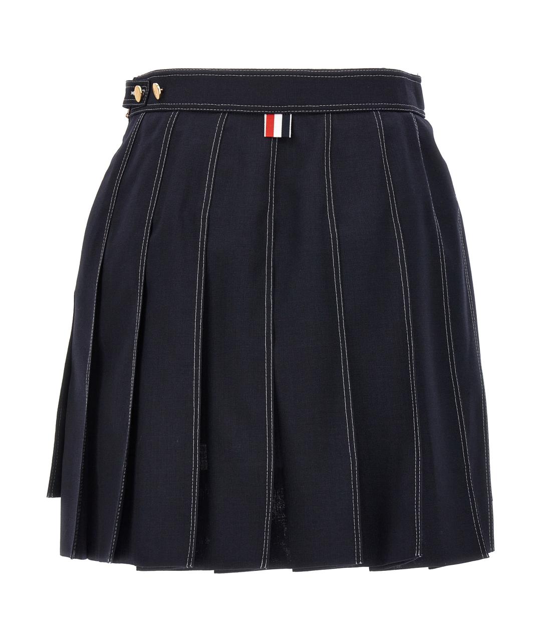 THOM BROWNE Синяя шерстяная юбка мини, фото 2