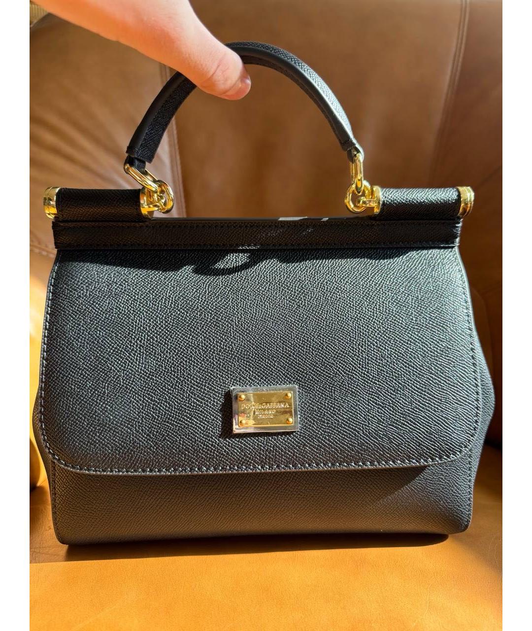 DOLCE&GABBANA Черная кожаная сумка с короткими ручками, фото 8