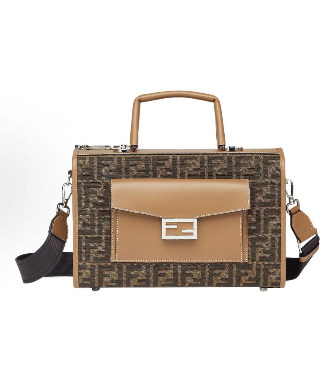 FENDI Коричневая кожаная сумка с короткими ручками, фото 6