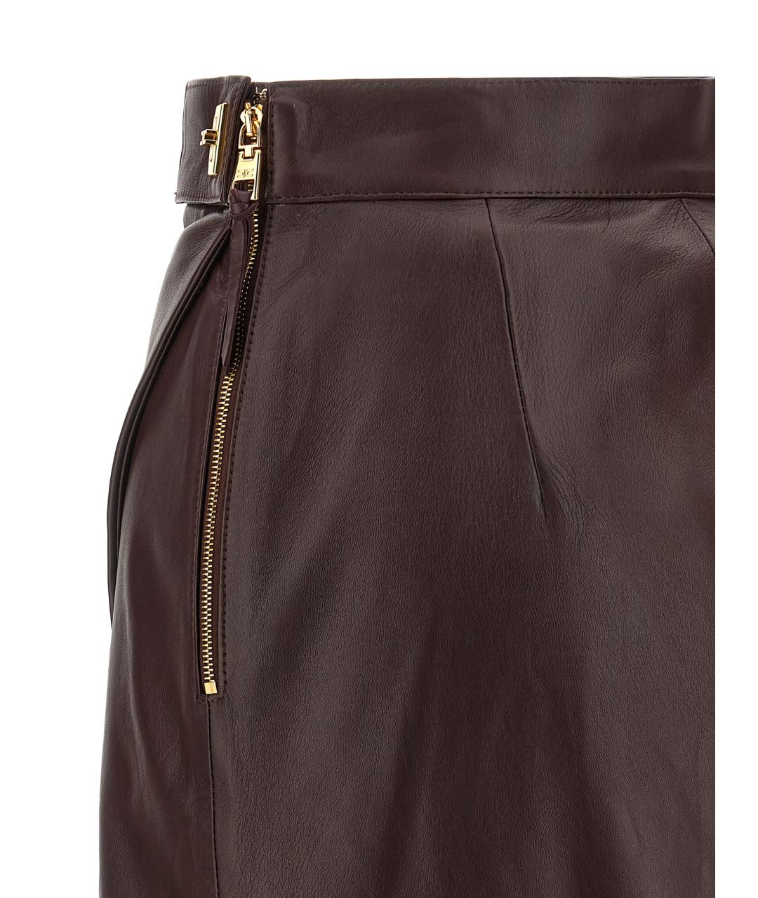 ELISABETTA FRANCHI Бордовая кожаная юбка макси, фото 4