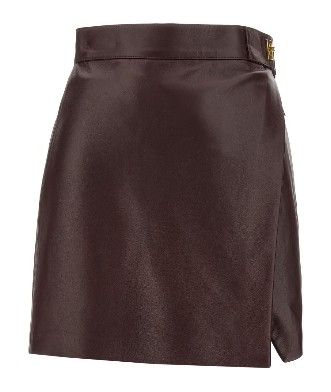 ELISABETTA FRANCHI Бордовая кожаная юбка макси, фото 1
