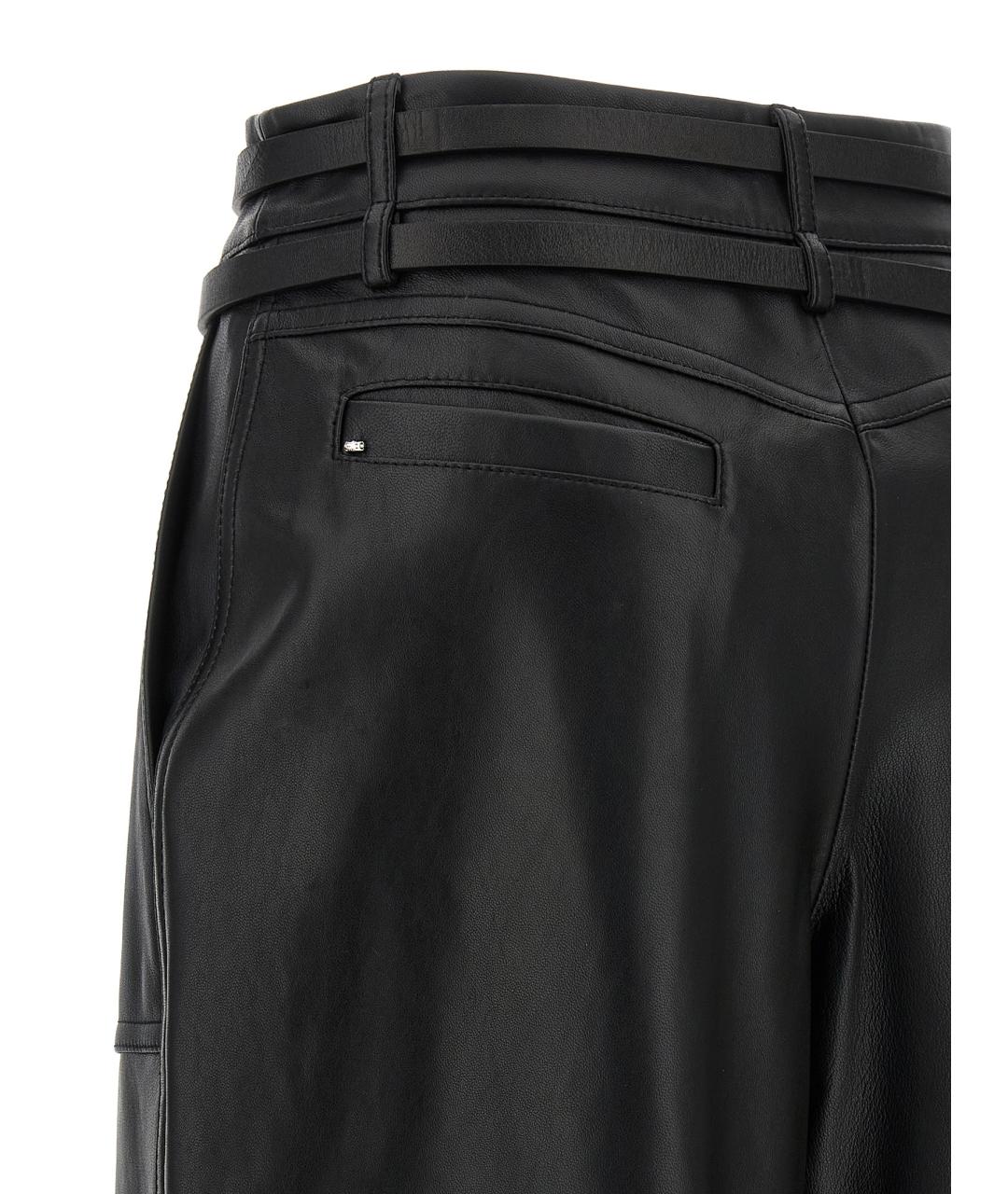 SPORTMAX Черные кожаные прямые брюки, фото 4