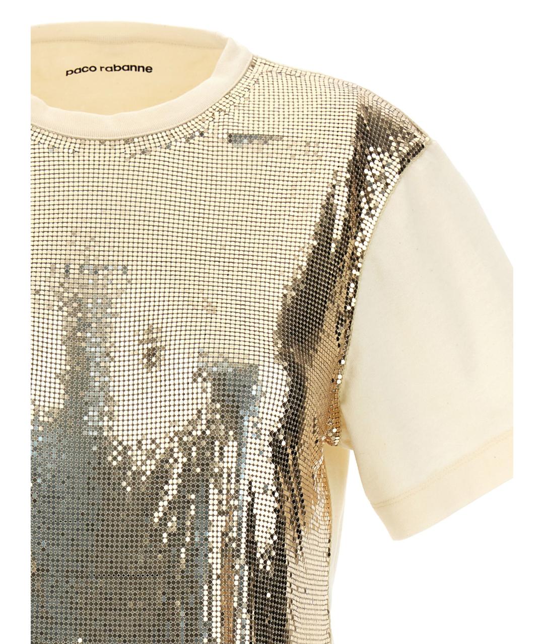 PACO RABANNE Золотая хлопковая футболка, фото 3