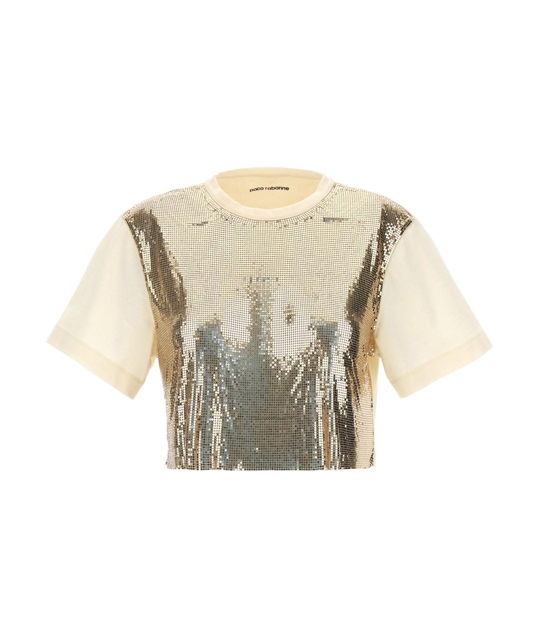 PACO RABANNE Золотая хлопковая футболка, фото 1