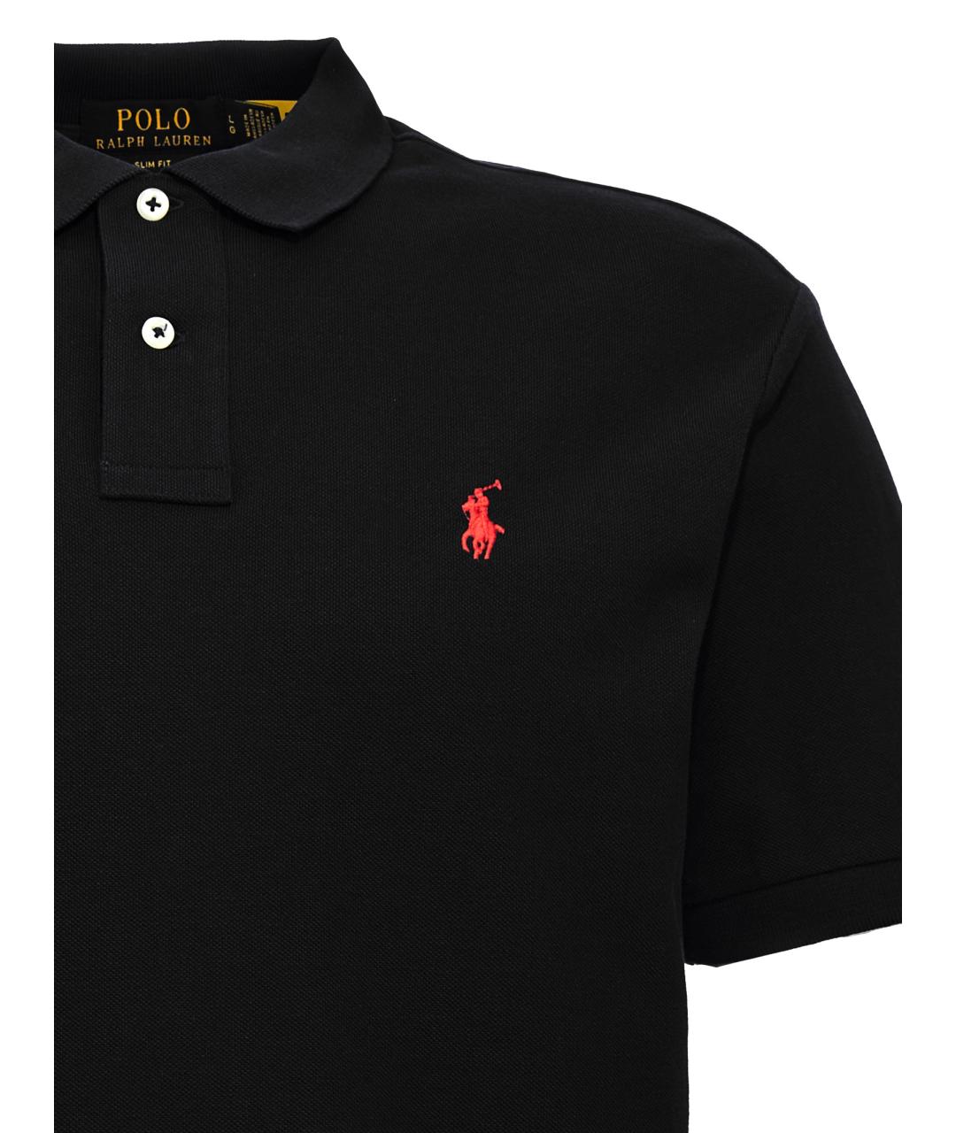 POLO RALPH LAUREN Черное хлопковое поло с коротким рукавом, фото 3