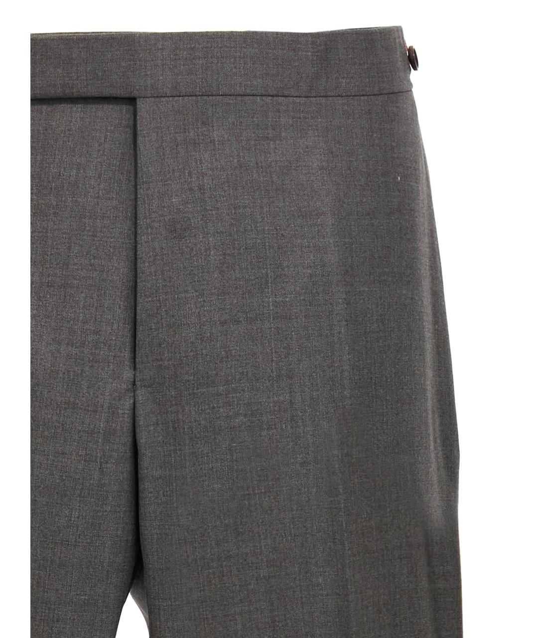 THOM BROWNE Серые шерстяные классические брюки, фото 3