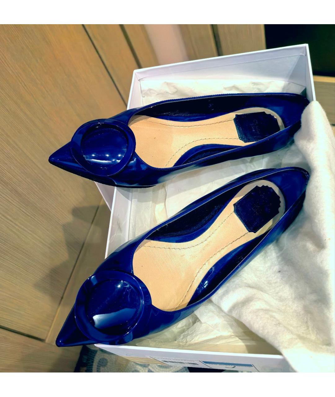CHRISTIAN DIOR Синие балетки из лакированной кожи, фото 2