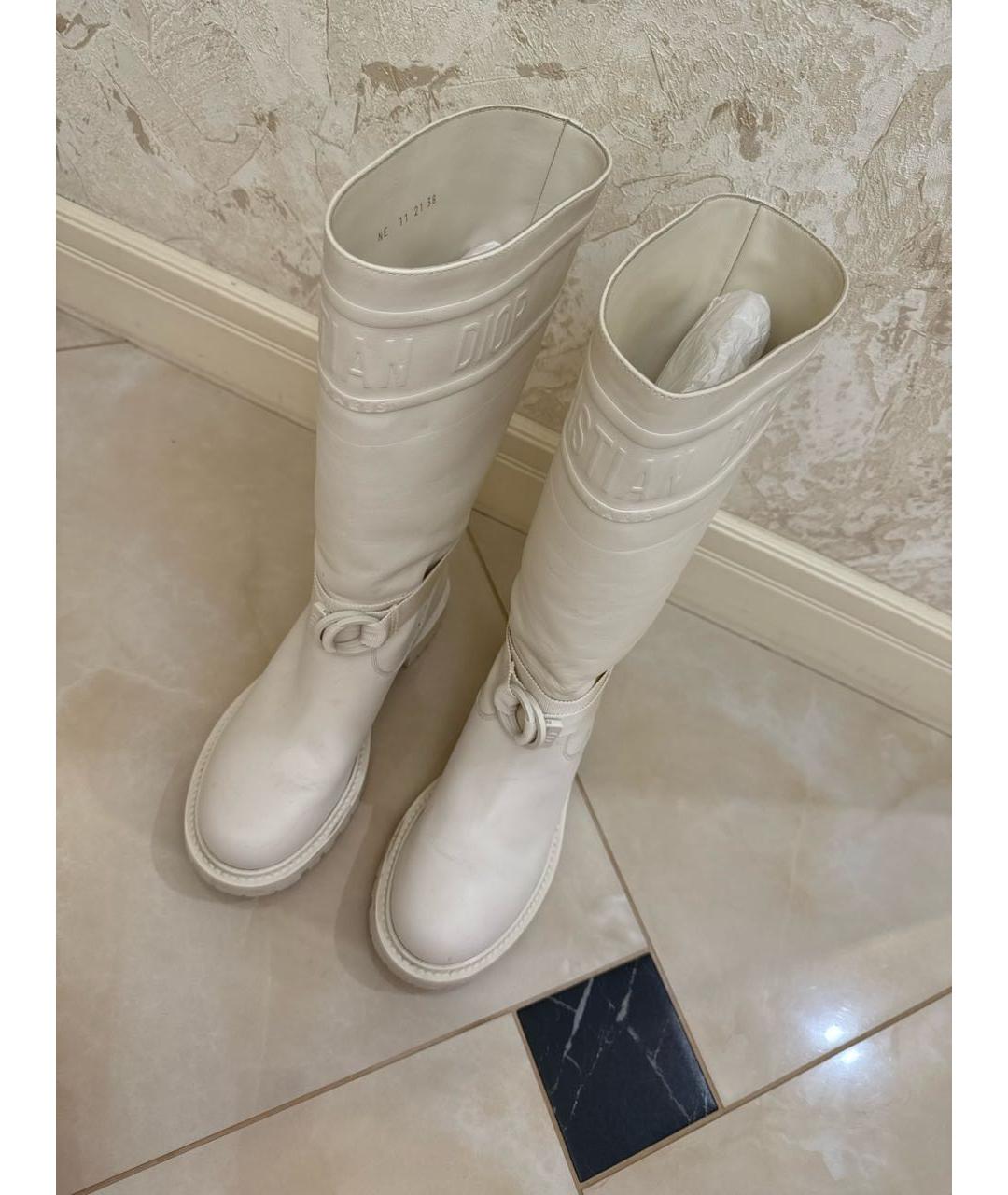 CHRISTIAN DIOR Белые кожаные сапоги, фото 3