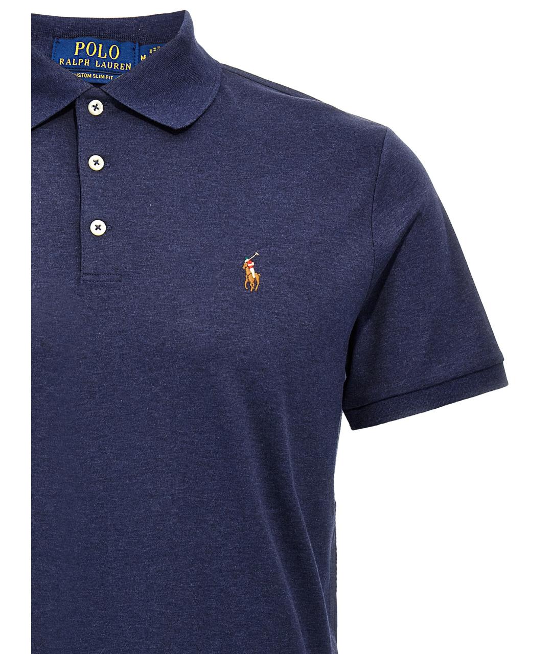 POLO RALPH LAUREN Синее хлопковое поло с коротким рукавом, фото 3
