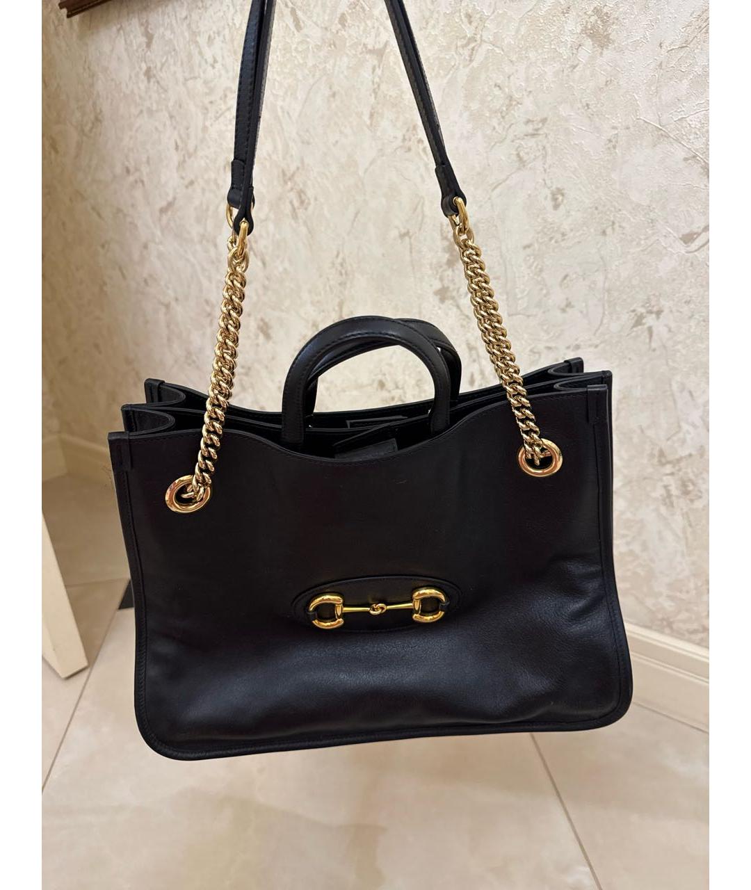 GUCCI Черная кожаная сумка с короткими ручками, фото 4