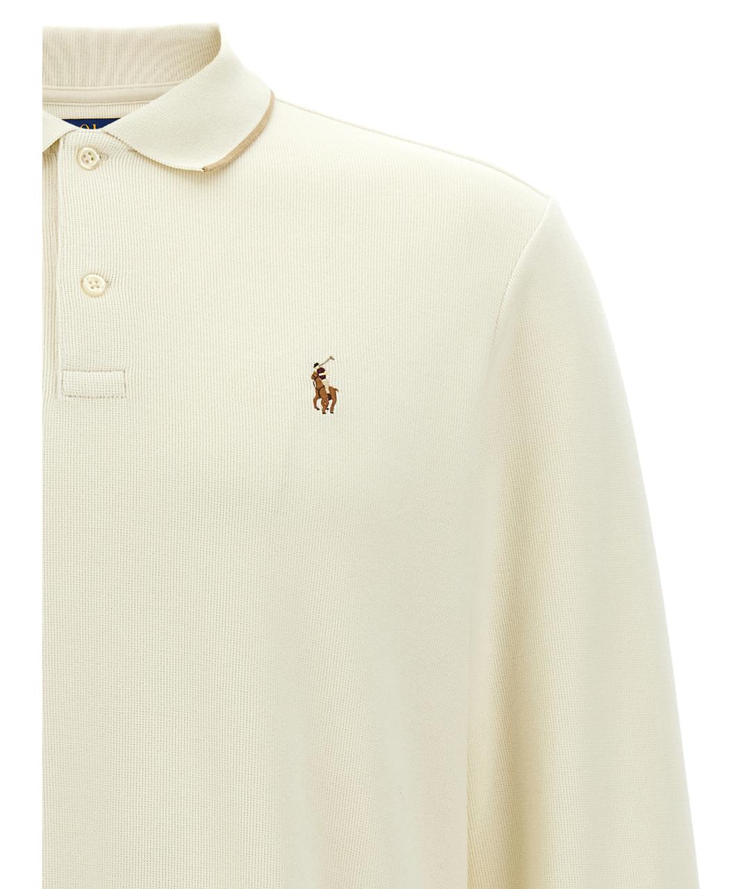 POLO RALPH LAUREN Белое хлопковое поло с длинным рукавом, фото 3