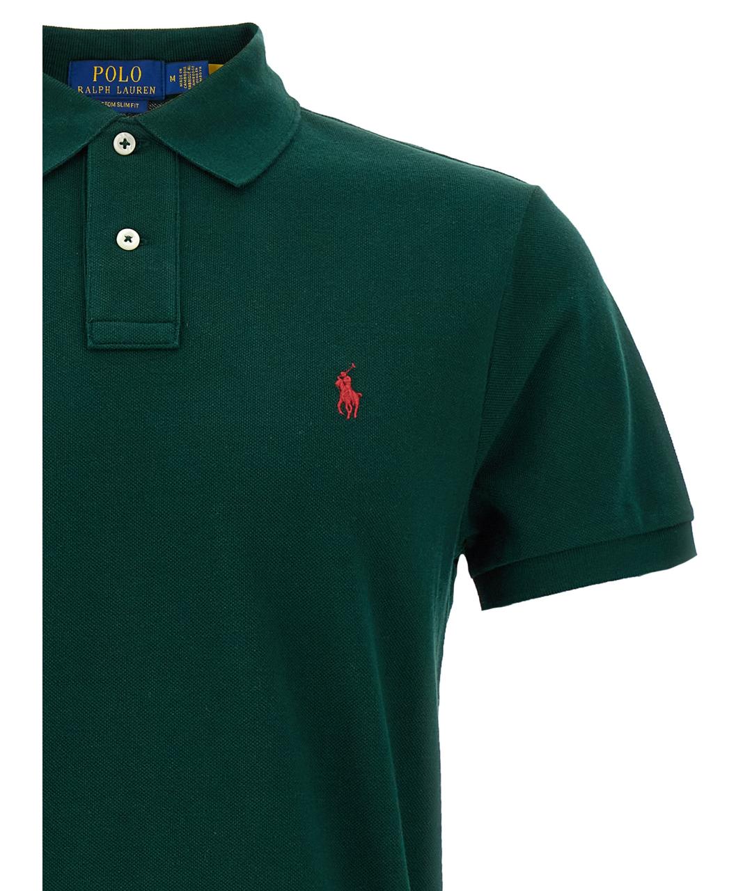 POLO RALPH LAUREN Зеленые хлопковое поло с коротким рукавом, фото 3