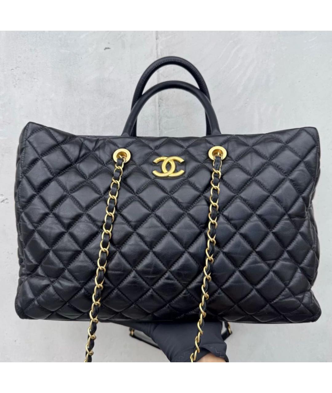CHANEL Черная кожаная сумка тоут, фото 8