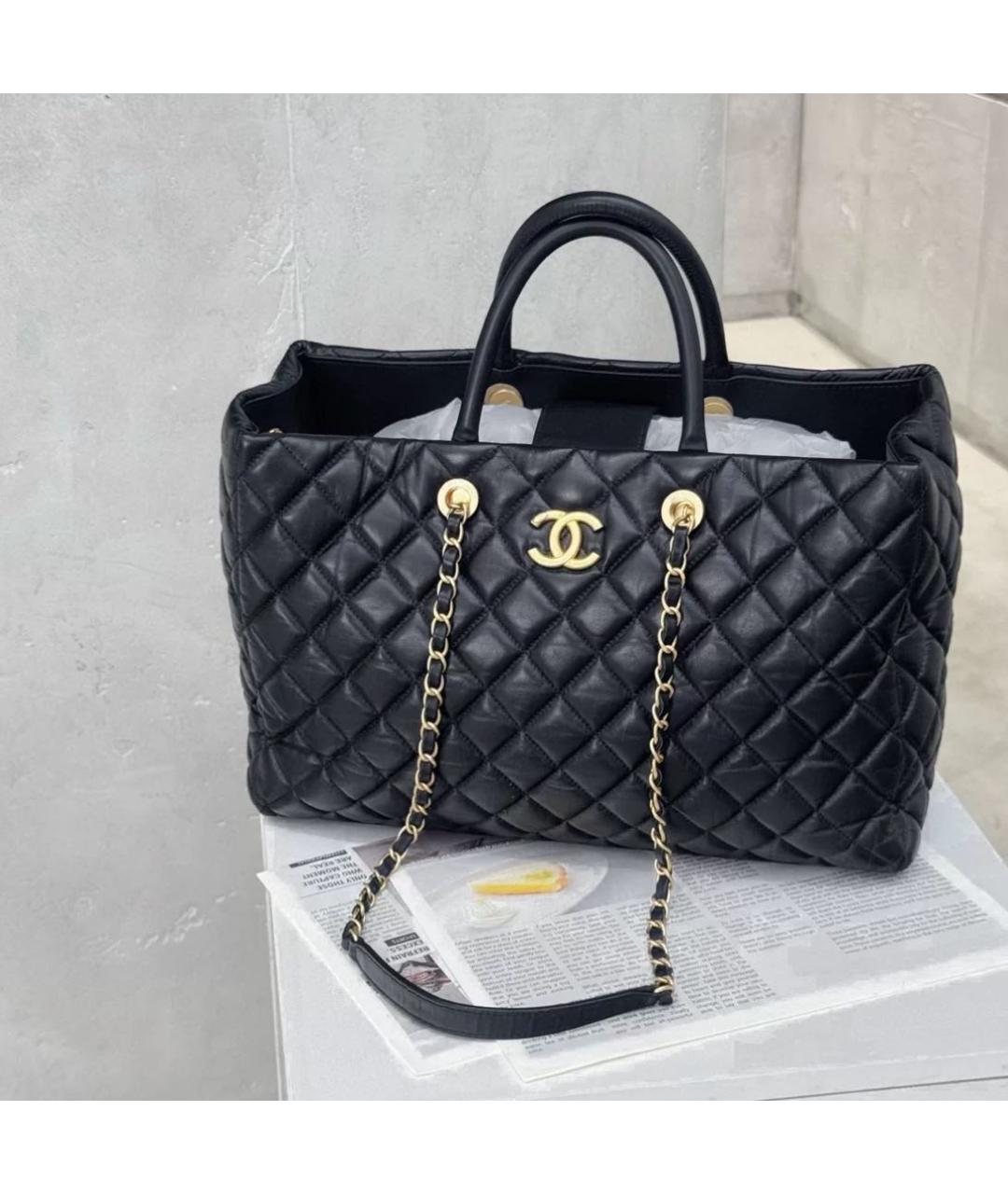 CHANEL Черная кожаная сумка тоут, фото 2