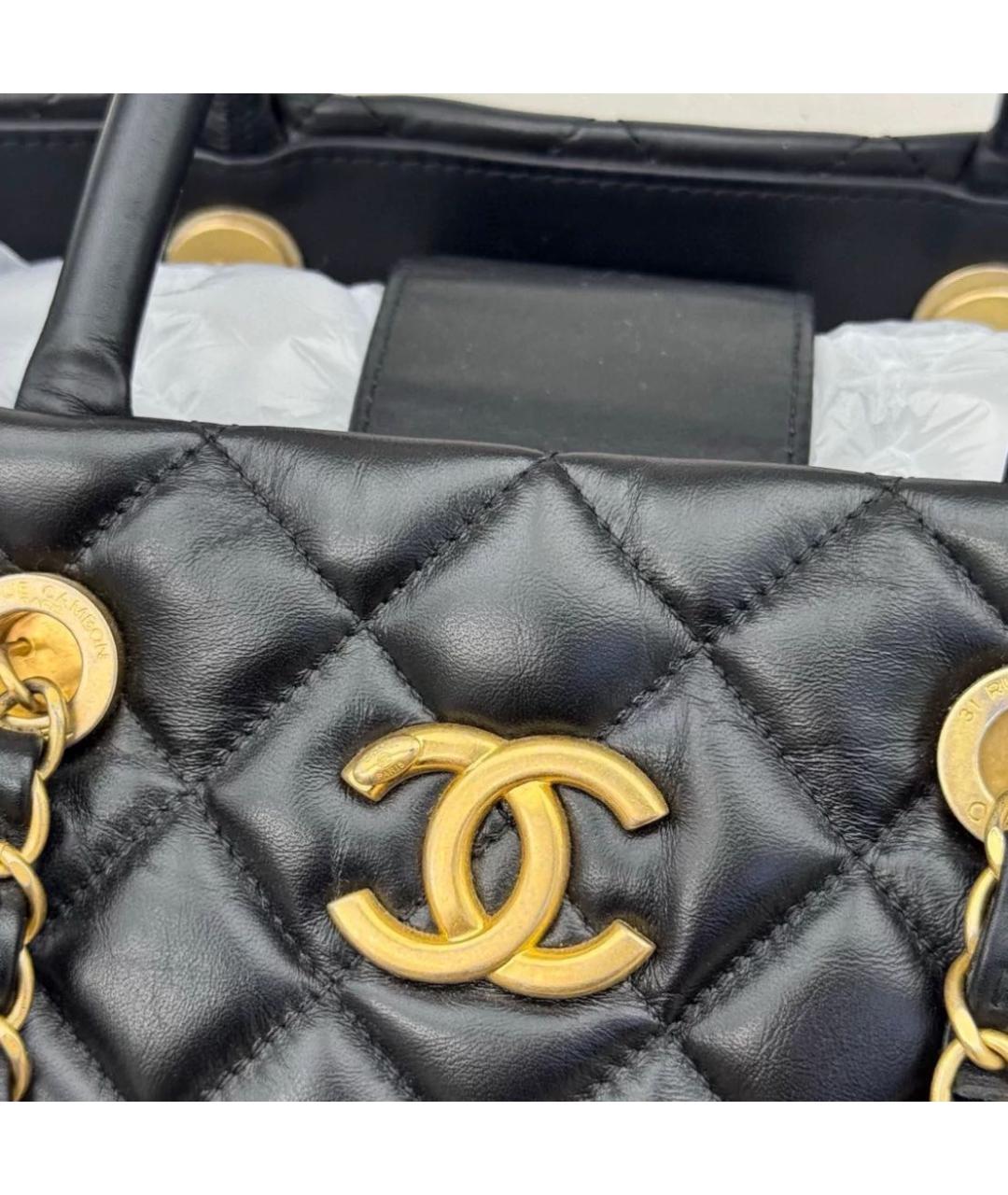 CHANEL Черная кожаная сумка тоут, фото 4