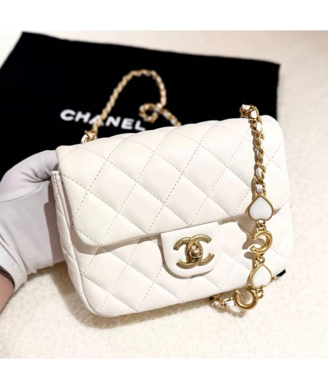 CHANEL Белая кожаная сумка через плечо, фото 4