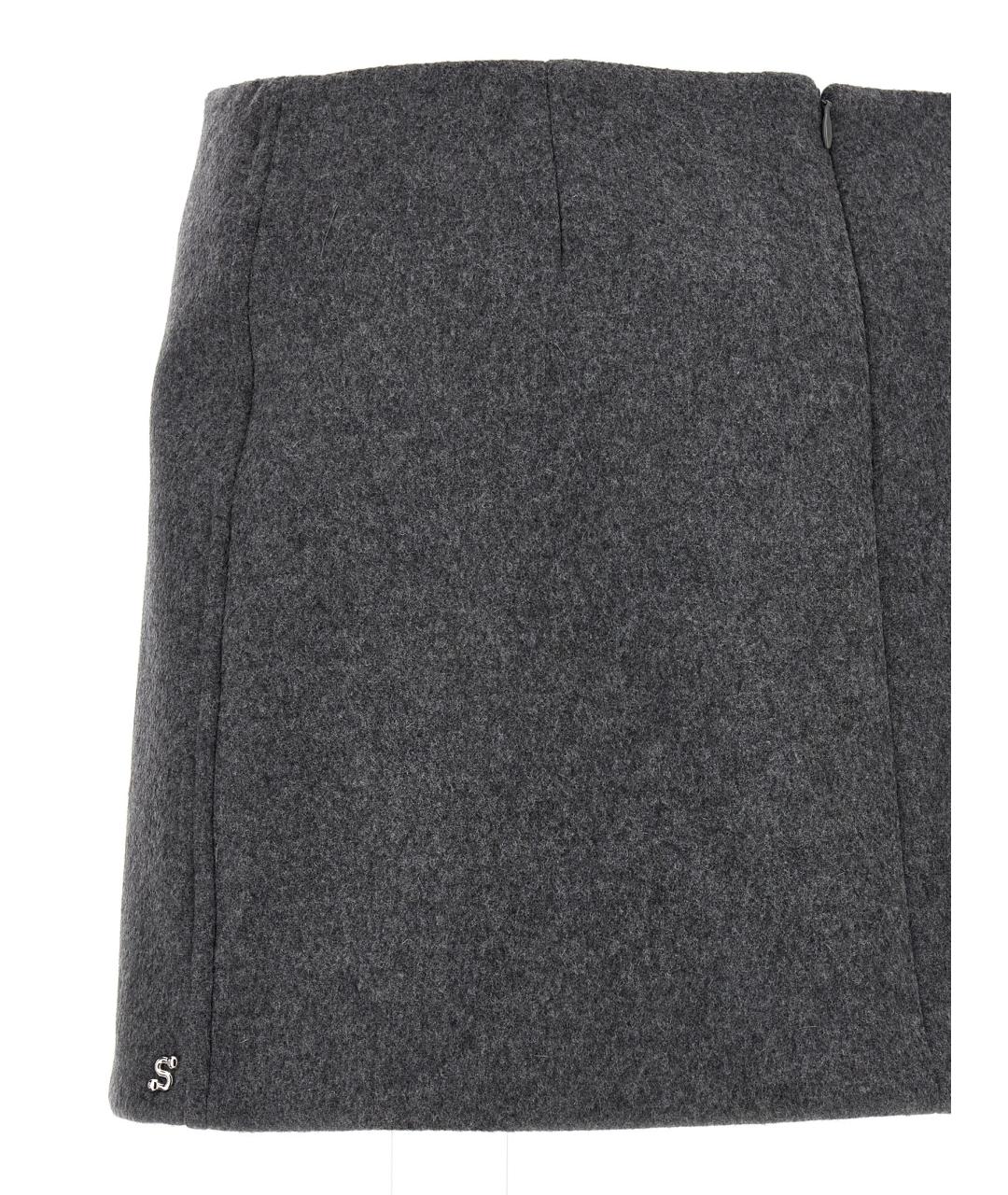 SPORTMAX Серая шерстяная юбка мини, фото 4