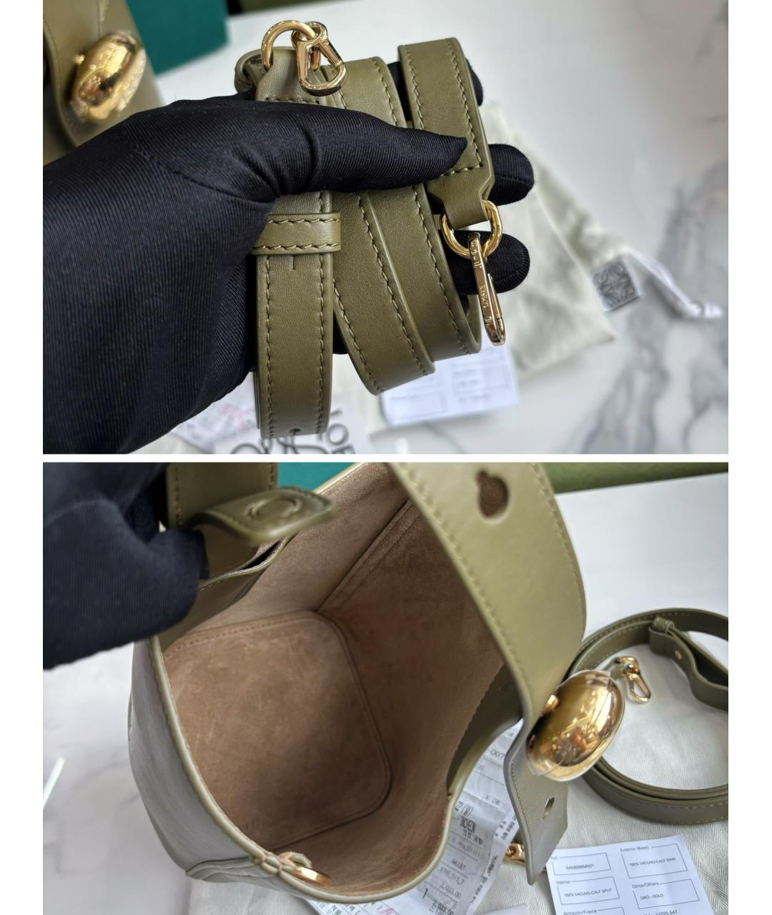 LOEWE Зеленая кожаная сумка тоут, фото 6