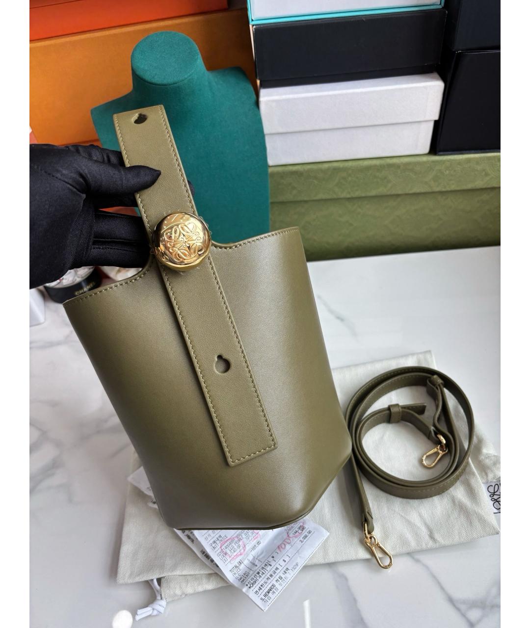 LOEWE Зеленая кожаная сумка тоут, фото 7
