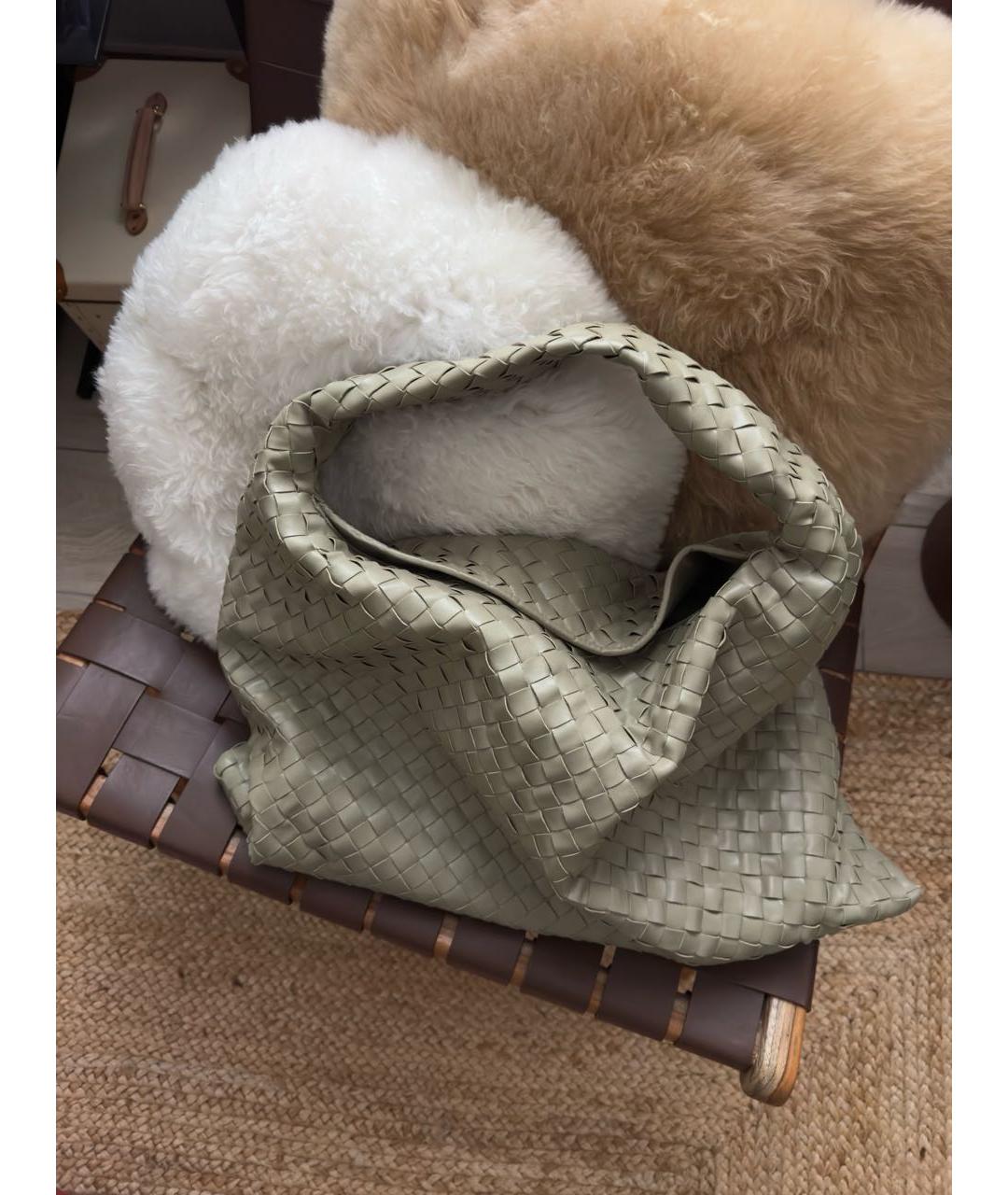 BOTTEGA VENETA Хаки кожаная сумка тоут, фото 2