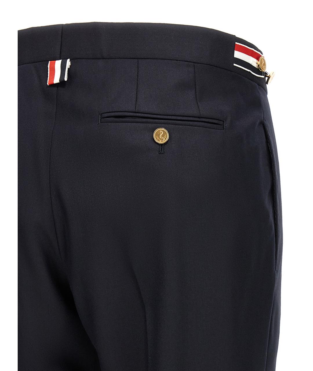 THOM BROWNE Темно-синие шерстяные классические брюки, фото 4