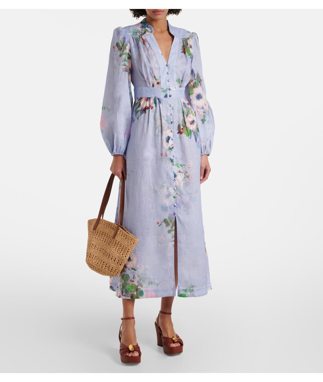 ZIMMERMANN Голубое льняное коктейльное платье, фото 7