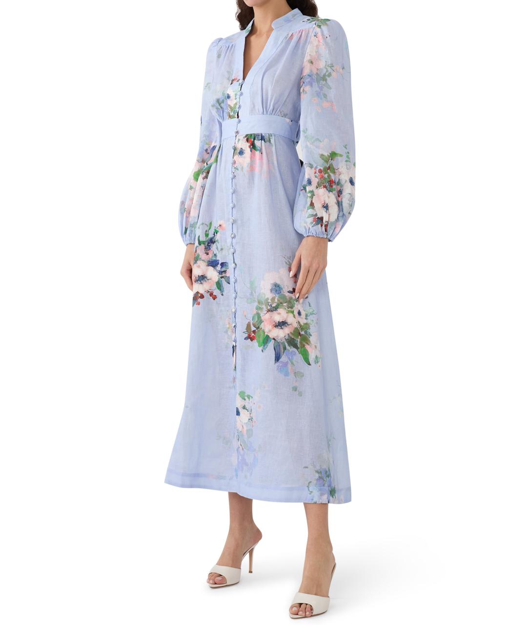 ZIMMERMANN Голубое льняное коктейльное платье, фото 3