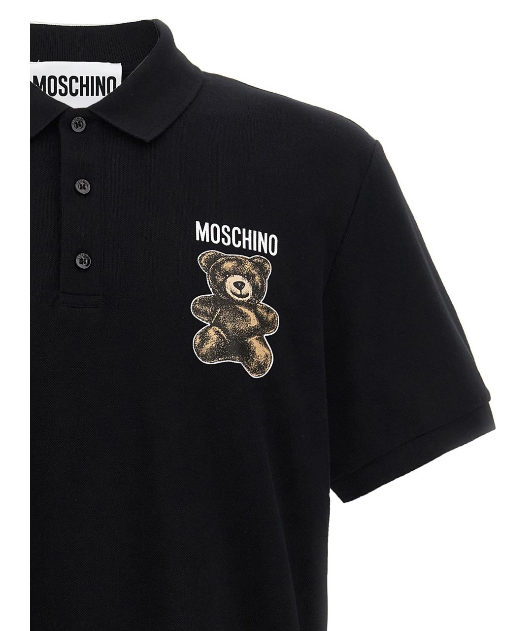MOSCHINO Черное хлопковое поло с коротким рукавом, фото 3