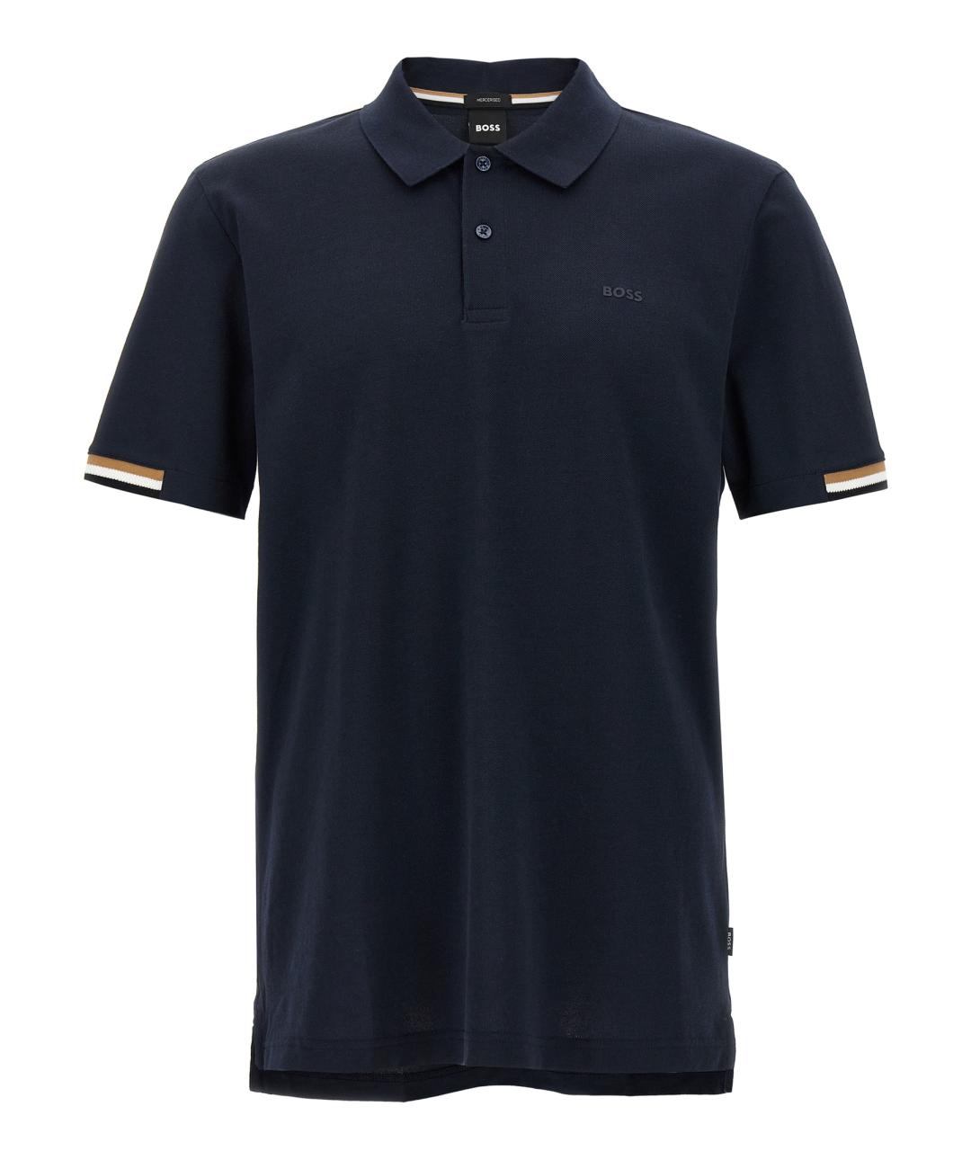 HUGO BOSS Темно-синее хлопковое поло с коротким рукавом, фото 1