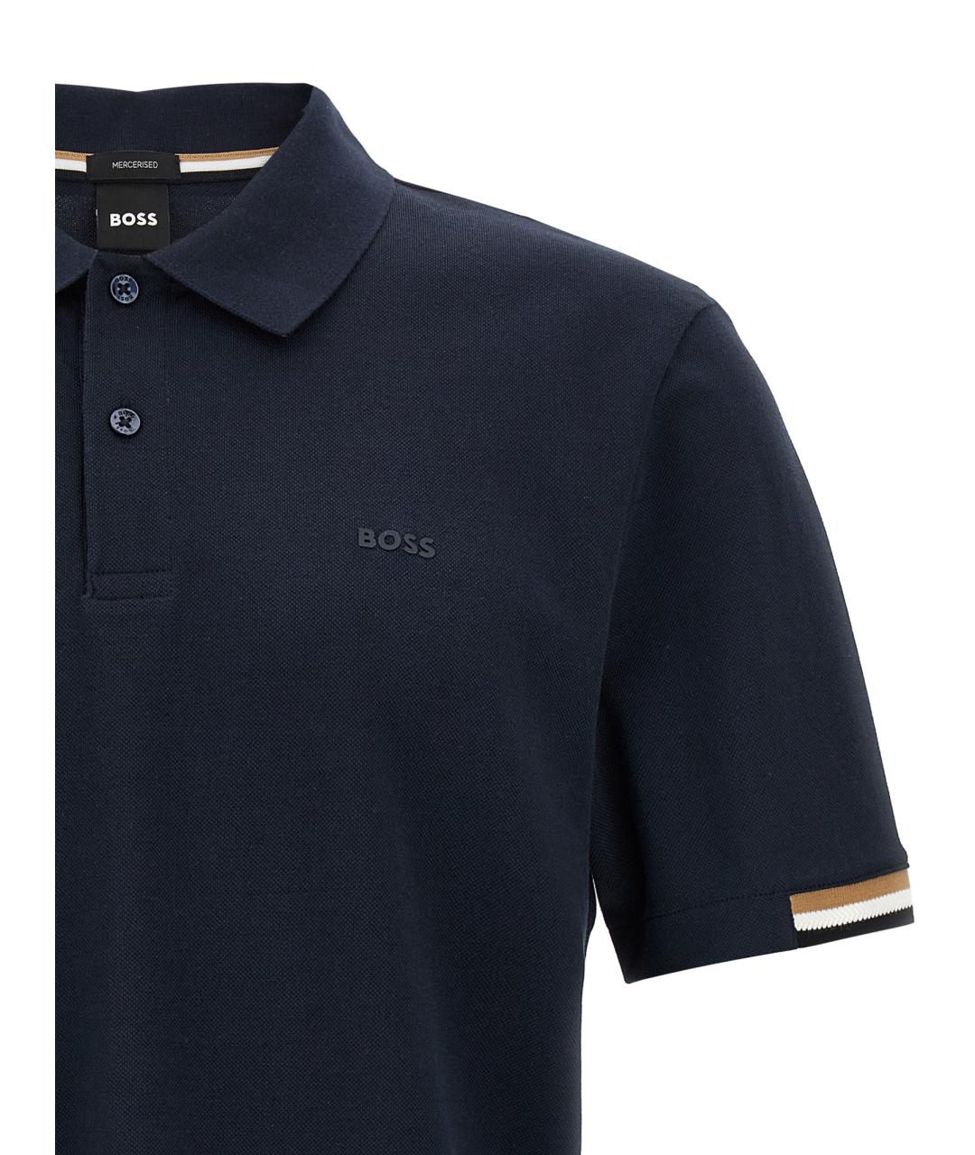 HUGO BOSS Темно-синее хлопковое поло с коротким рукавом, фото 3