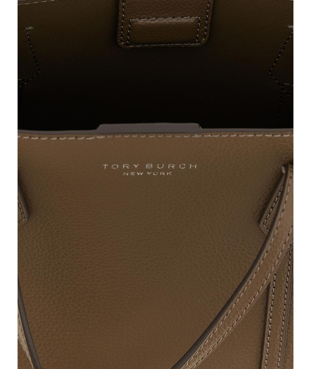 TORY BURCH Хаки кожаная сумка тоут, фото 4