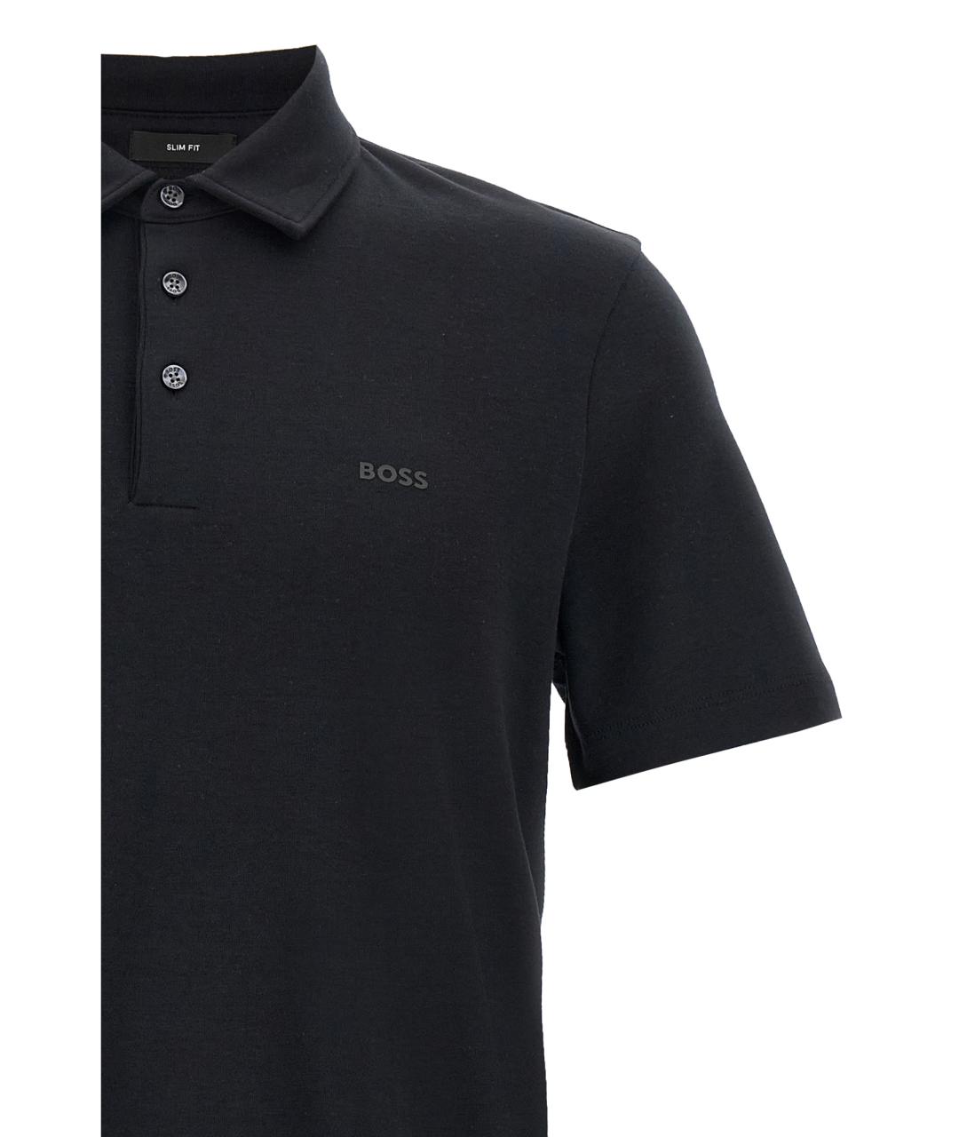 HUGO BOSS Черное хлопковое поло с коротким рукавом, фото 3