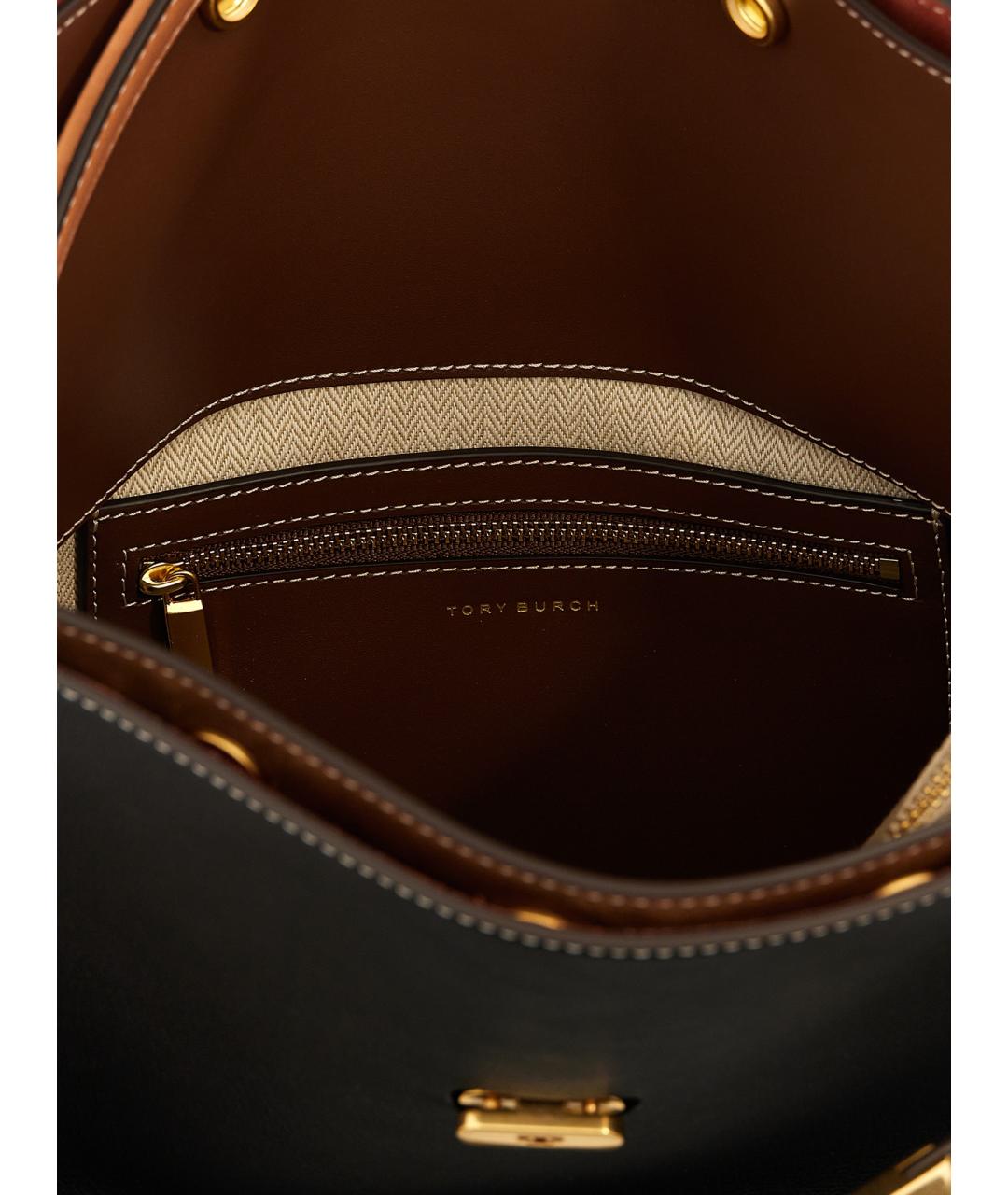 TORY BURCH Черная кожаная сумка тоут, фото 4