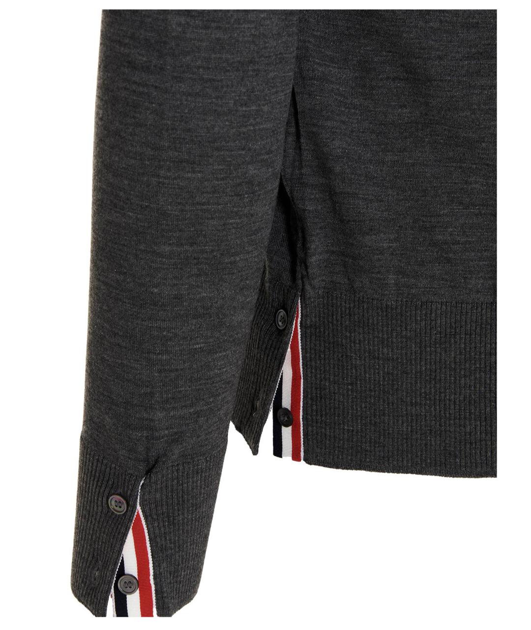 THOM BROWNE Антрацитовый шерстяной кардиган, фото 4