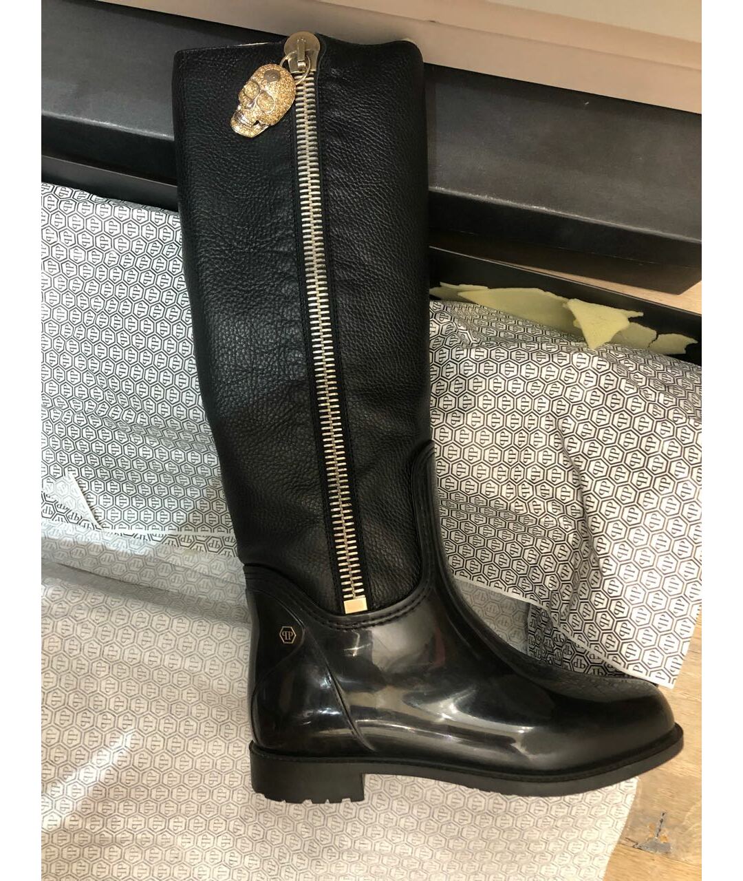 PHILIPP PLEIN Черные кожаные сапоги, фото 6