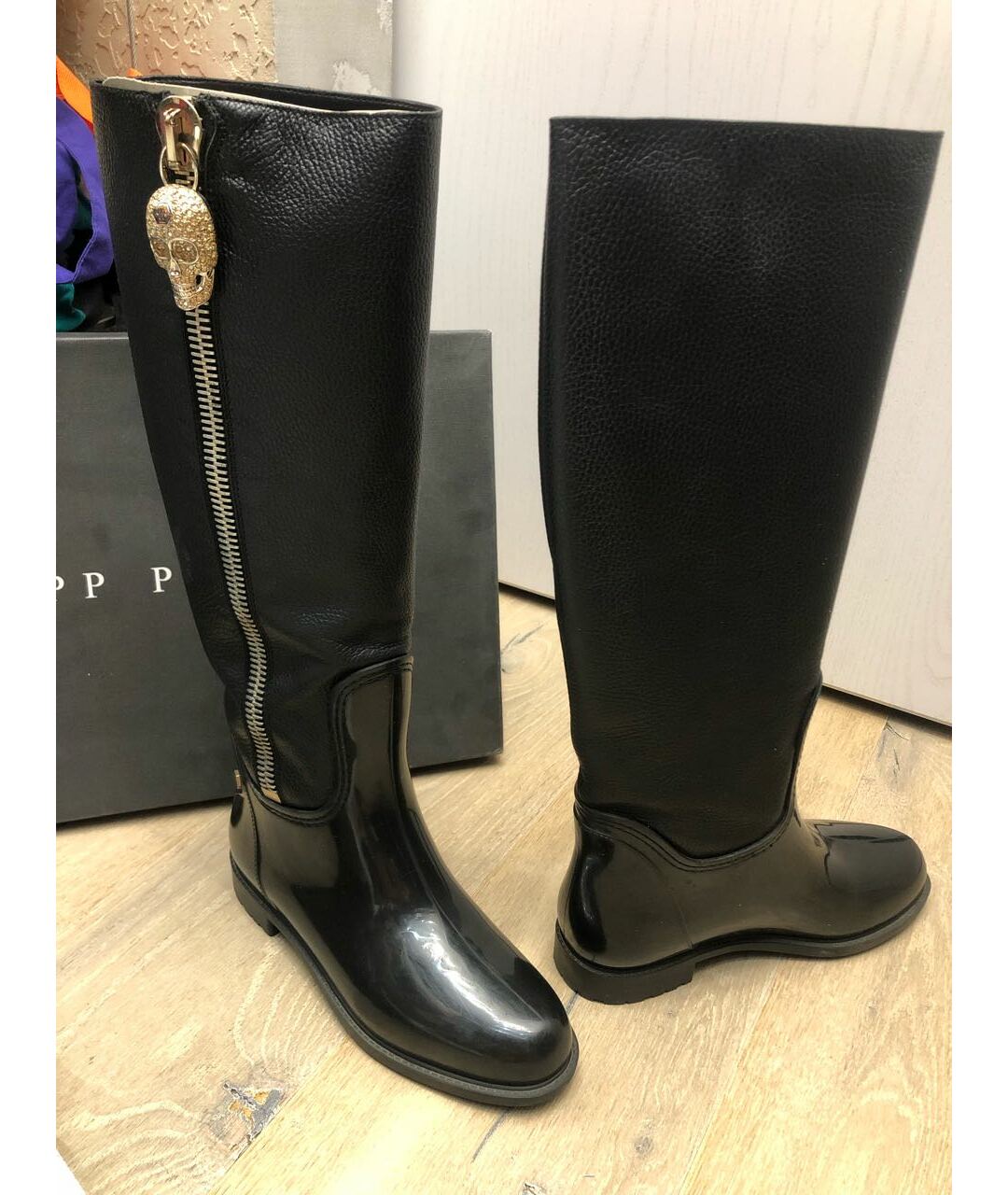 PHILIPP PLEIN Черные кожаные сапоги, фото 2